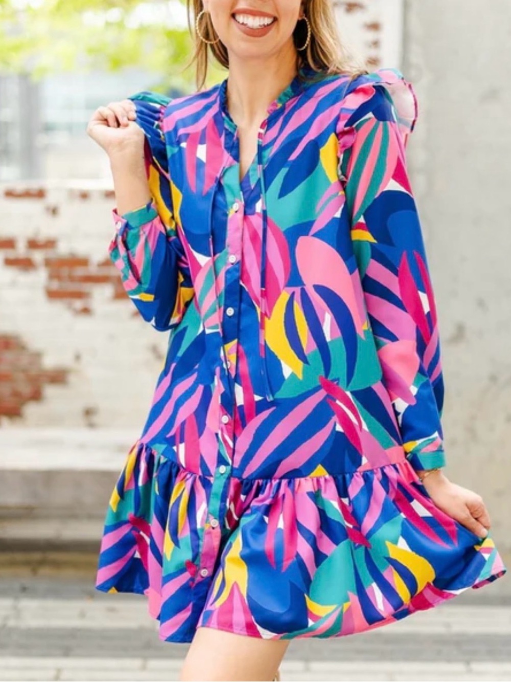 Michelle McDowell Kendall Bombshell Blooms Multicolor Ruffle Mini Dress 1X NWT